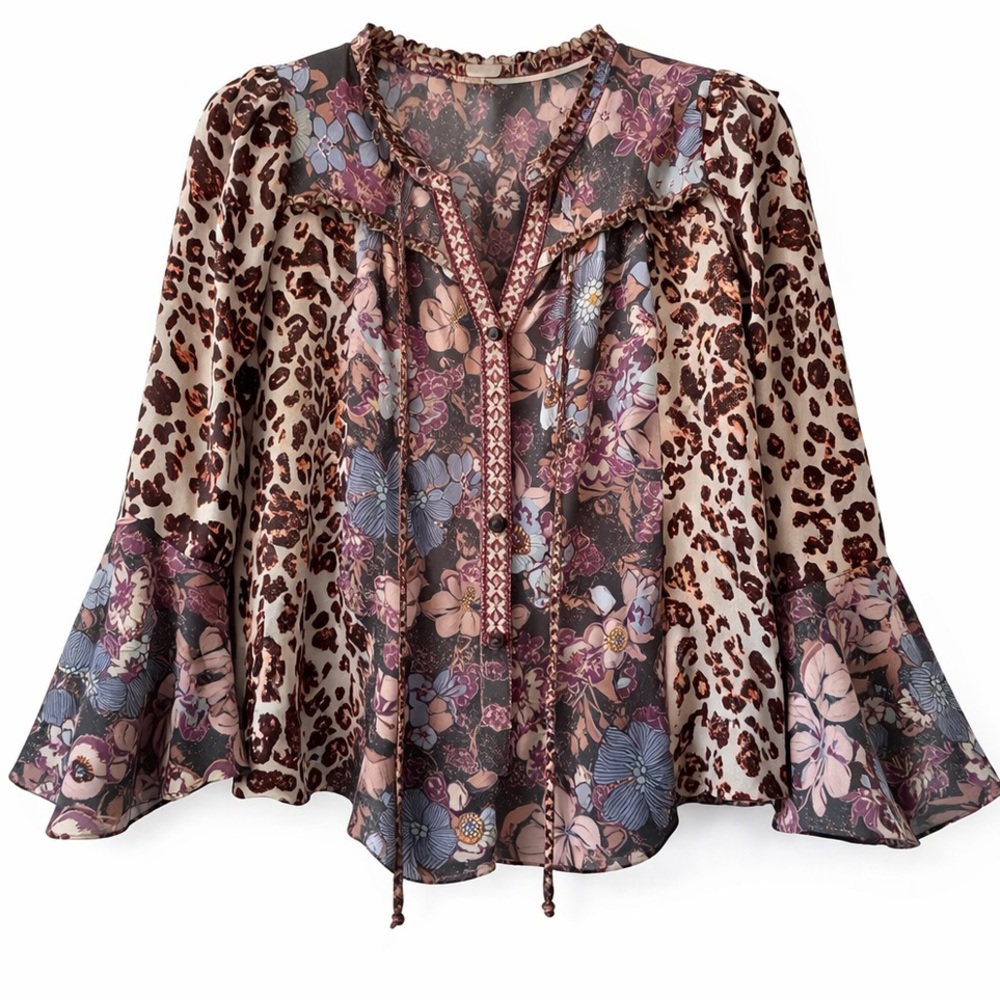 Mystree Boho Blouse Tie Neck multicolor size S